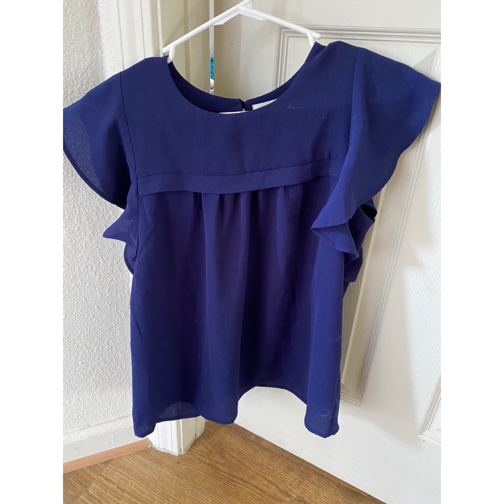 Blue ruffle sleeve blouse